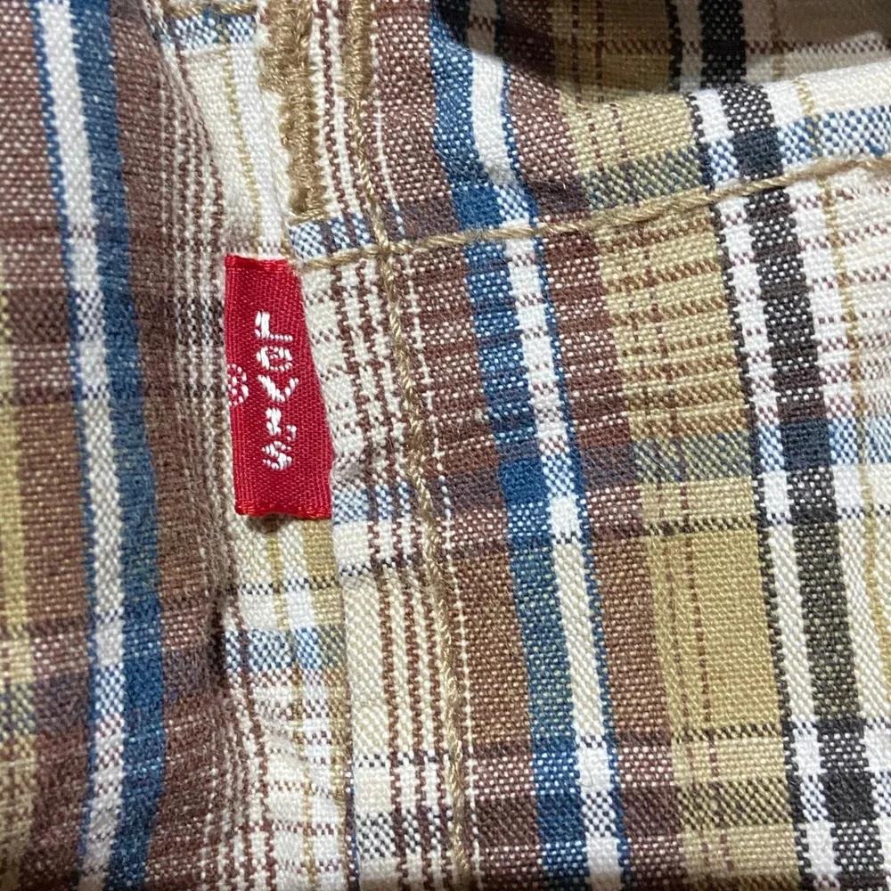 Levis Mens Plaid Cargo Shorts 37 Brown Blue Cotton Relaxed Fit Utility Hiking